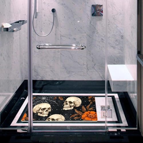 Shower Mat Non Slip 26.8 x 15.1 Inches, Skull Flowers Bathtub Mat Shower Stall - Image 6