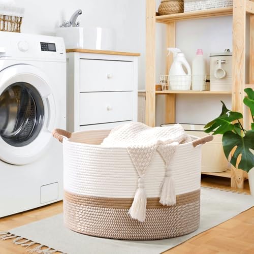 67L Large Blanket Basket, Cotton Rope Blanket Basket Living Room, Baby Laundry - Image 2
