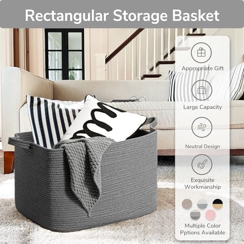 Goodpick 85L Large Woven Rope Blanket Basket, Dark Gray - Image 7