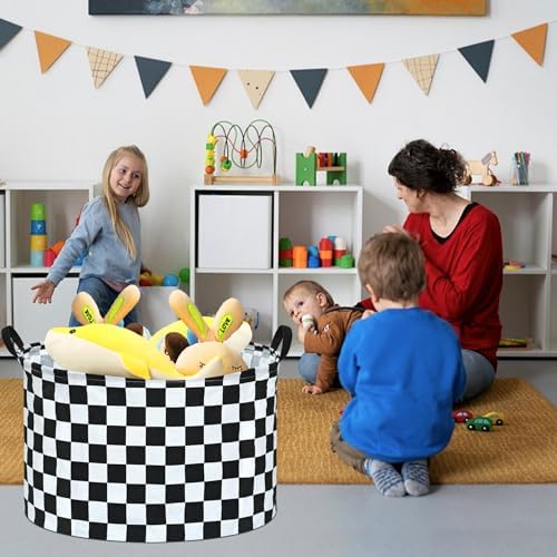 Checkered Storage Basket Extra Large 80L Kids Hamper Baby Laundry Basket - Image 3