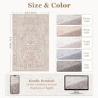 Cream Floral Area Rug 5x8, Low Pile Thin Fantasy Woodland Rugs - Image 2