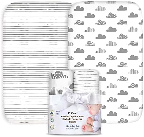 100% Organic Cotton 2 Pk Bedside Sleeper Bassinet Fitted Mattress Sheets by CambriaBaby