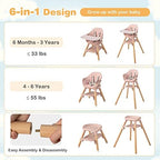 HONEY JOY Baby High Chair, 6 In 1 Convertible Wooden Highchair - Image 2