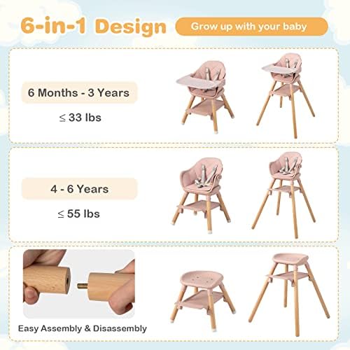 HONEY JOY Baby High Chair, 6 In 1 Convertible Wooden Highchair - Image 2