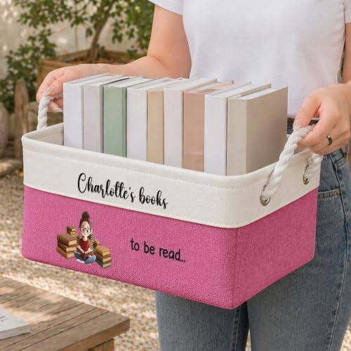 Macorner Personalized Book Basket, Custom Name Book Storage Basket Organizer - Image 5