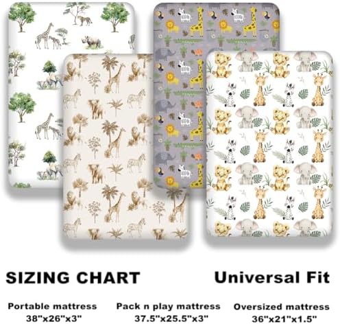 4 Pack Safari Jungle Animals Neutral Unisex Fitted Nursery Baby Sheets Set - Image 2