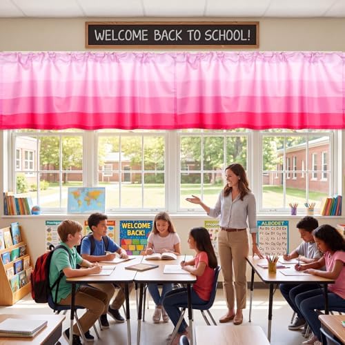 Mindsoft 4 Pcs Gradient Pink Stripe Classroom Curtains 54" X 18" - Image 2