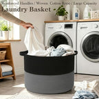 90L Extra Large Blanket Basket, Woven Laundry Basket-Black&Dark Grey - Image 5