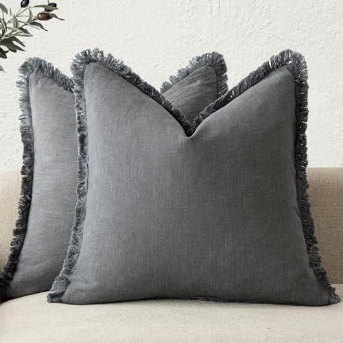 Foindtower Decorative Linen Fringe Throw Pillow Covers 22×22 Inch by Foindtower