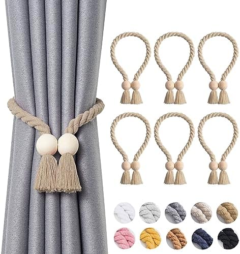 NICEEC 6 Pack Wooden Ball Magnetic Curtain Tiebacks Boho Home Decor Drape Tie by NICEEC