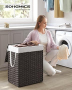 SONGMICS Laundry Hamper with Lid, 23.8 Gallon Synthetic Rattan Clothes Laundry - Image 2