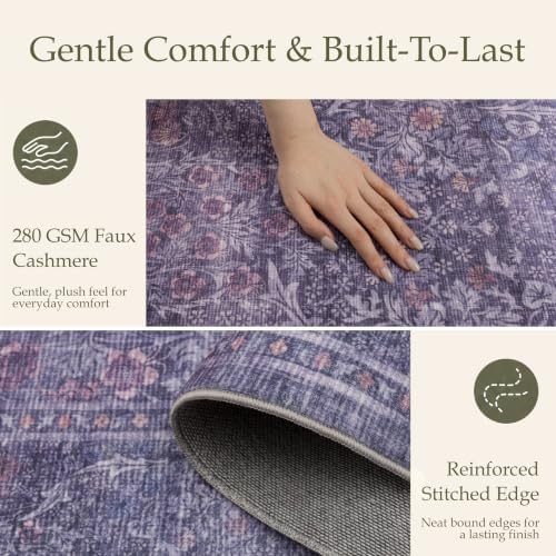 JOLLYVOGUE 3x5 Washable Rug, Vintage Floral Area Rug, Twilight Purple - Image 5