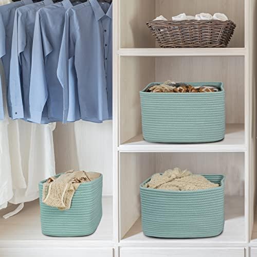 XUANGUO Woven Cotton Rope Storage Baskets 15x10x9.3" 3 Pack Green - Image 6