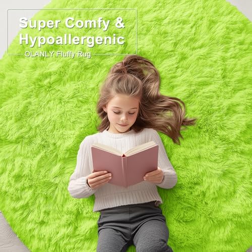 OLANLY Lime Green Round Rugs for Bedroom - Image 6