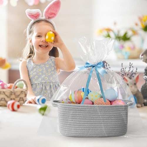 Cute Gray Gift Basket, Woven Baskets - Image 5