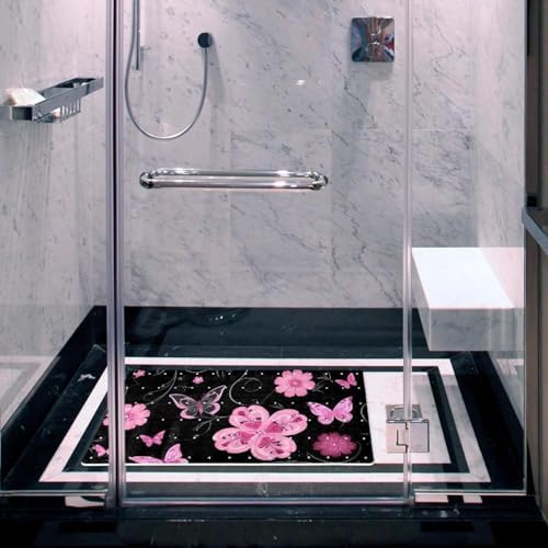 Shower Mat Non Slip, Floral Butterfly Anti Slip Bath Mat - Image 6