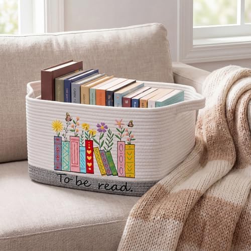 Book Lover Storage Basket Woven Embroidered Storage Bins - Image 3