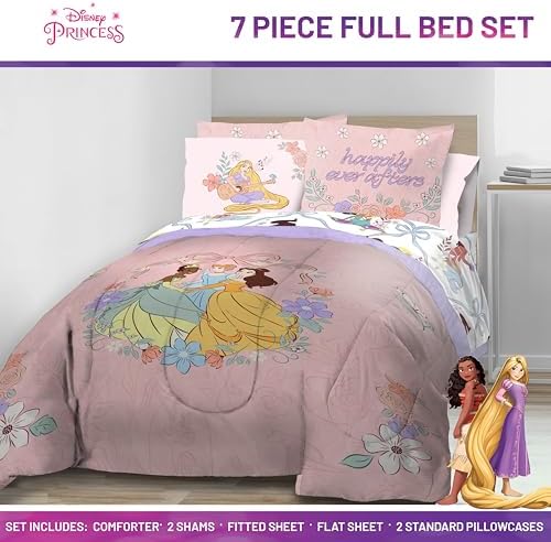 Disney Princess Full Size Comforter Set 7 Piece Kids Bedding - Image 2