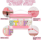 Iqimott Preppy Clear Makeup Bag Stuff Pouch, Chenille Letter Cosmetic Bag - Image 3