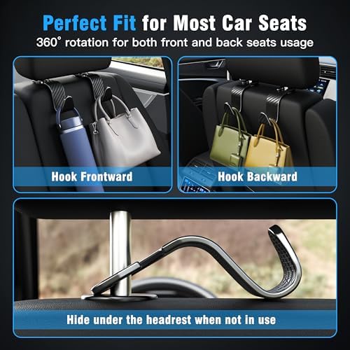 4-Pack Car Headrest Hooks Holds 55lbs Seat Storage Organizer - Image 3