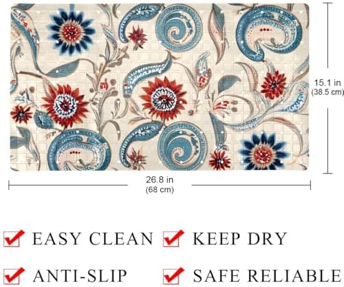 Bathtub Mat Non Slip 26.8x15.1 Inch, Florals Paisley Shower Mat - Image 3
