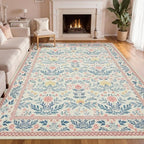 Joydeco Pink Area Rugs 8x10 for Living Room, Washable Cute Boho Floral Kids by JOYDECO