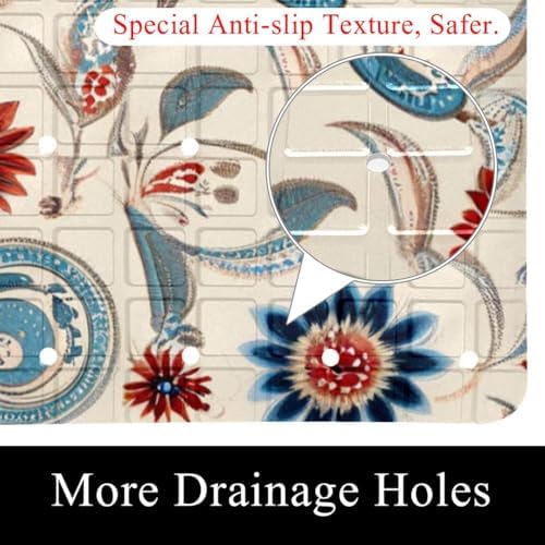 Bathtub Mat Non Slip 26.8x15.1 Inch, Florals Paisley Shower Mat - Image 2