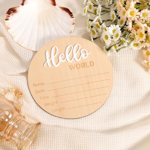 Baby Announcement Sign with Pen, Hello World Newborn Signs Birth Name Sign - Image 3