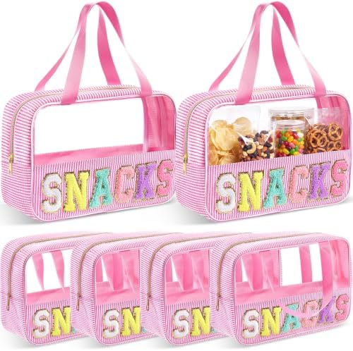 Sanwuta 6 Pcs Seersucker Snacks Bag Chenille Letter Clear Makeup Bag by Sanwuta
