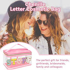 Iqimott Preppy Clear Makeup Bag Stuff Pouch, Chenille Letter Cosmetic Bag - Image 5