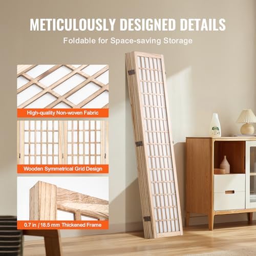 VEVOR Room Divider, 6 Panel Japanese Room Divider, Wood Folding Privacy Screen - Image 6