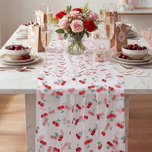 4 Pcs Cherry Table Runners 29 X 70 Inch Glitter Tulle Lace - Image 4