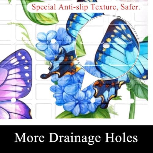 Shower Mat Non Slip 26.8 x 15.1 Inches, Butterflies Florals Bathtub Mat Shower - Image 2