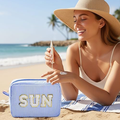 Sanwuta Seersucker Cosmetic Bags Sun Bag Sunscreen Pouch - Image 5