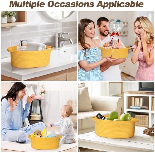 Small Yellow Woven Basket, Cotton Rope Kids Dog Cat Toy Bin Box, Cute Baby - Image 7