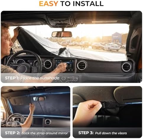 DooGooCoo Windshield Sun Shade for Jeep Wrangler & Gladiator 2011-2025 2026 - Image 7