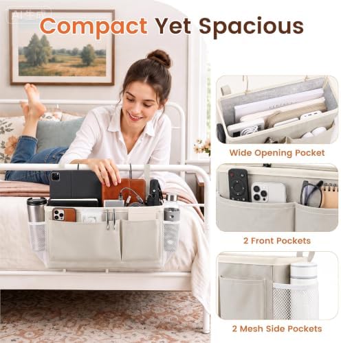 Fab totes Bedside Caddy for Dorm Bed, Bedside Storage Bag Hanging Organizer - Image 3
