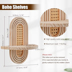 Artilady Boho Shelf Wall Decor Rattan Wood Floating Shelves Srorage Display - Image 2
