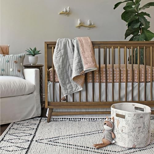 Crane Baby Fabric Round Nursery Storage Basket, Toy Storage, Woodland Nursery - Image 3