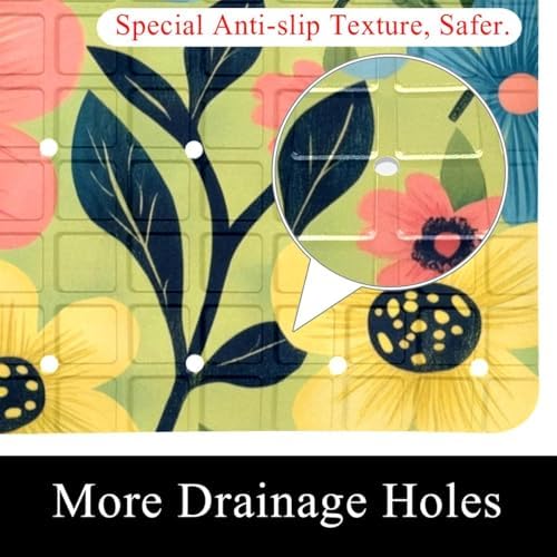 Bathtub Mat Non Slip 26.8x15.1In, Floral Pattern Bath Mat - Image 2