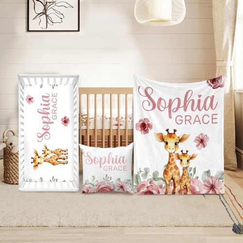 Custom Crib Bedding Set for Girls Boys Gifts Giraffe Design Color08 by Duckbe
