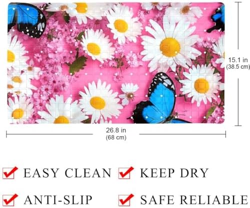 Shower Mat Non Slip, Butterfly Daisies Anti Slip Bath Mat - Image 4
