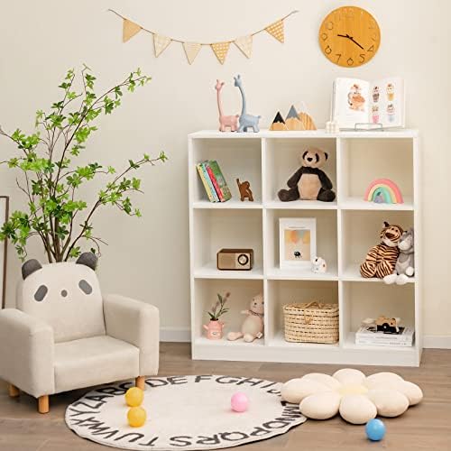 Costzon Toy Organizers and Storage, Wooden White 9-Cube Kids Bookcase - Image 2