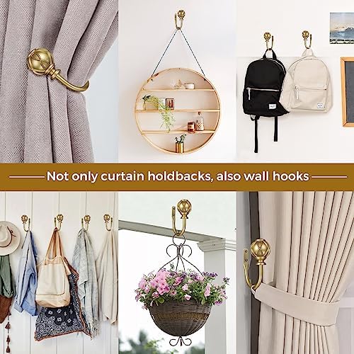 KAMANINA Decorative Curtain Drapery Holdbacks, Wall Mounted, 2 Pack Gold - Image 5