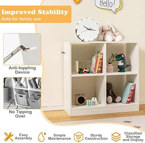 Costzon Toy Organizers and Storage, Wooden White 4-Cube Kids Bookcase - Image 5