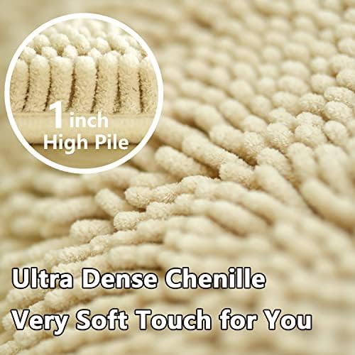 Bath Rugs Chenille 3-Piece Extra Soft and Absorbent Shag Beige Bathroom Rugs - Image 5