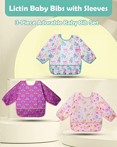 Lictin 3 Pack Baby Bibs for Boy or Girl, Cute Long Sleeve Bib - Image 2