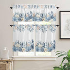 Vandarllin Blue Christmas Poinsettia Kitchen Curtains and Valances Set - Image 3
