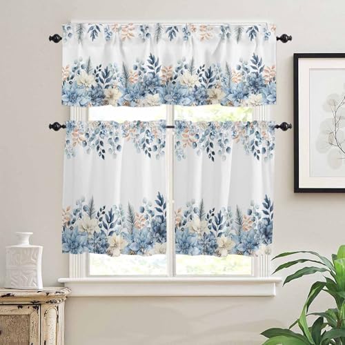 Vandarllin Blue Christmas Poinsettia Kitchen Curtains and Valances Set - Image 3