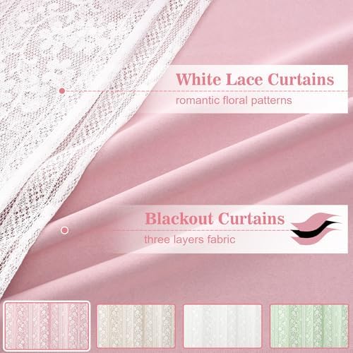 ASPMIZ Pink Blackout Curtains for Girls Bedroom Double Layer Curtains 52x84 - Image 3